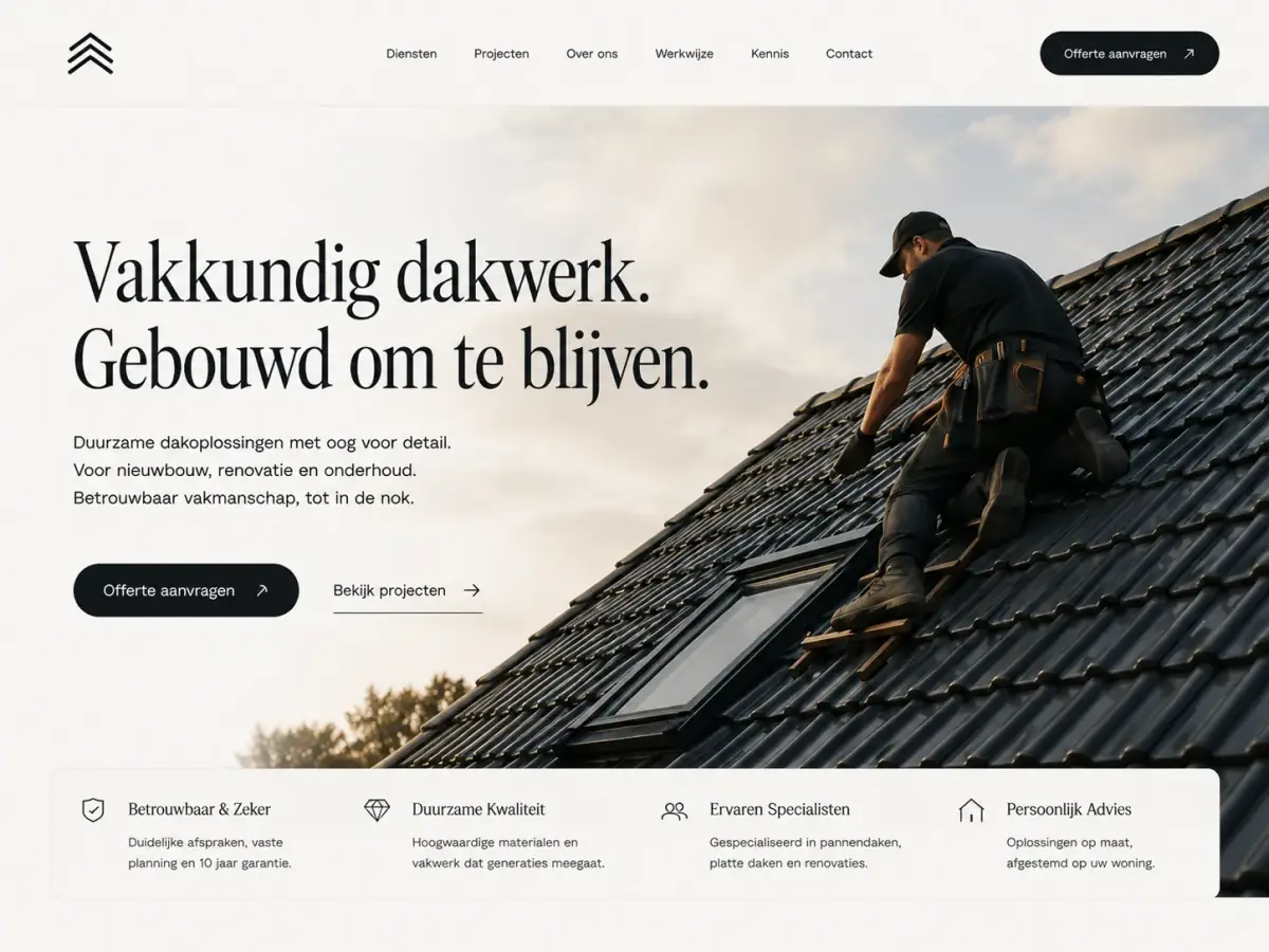 Voorbeeldvisual van een moderne website voor een dakwerker