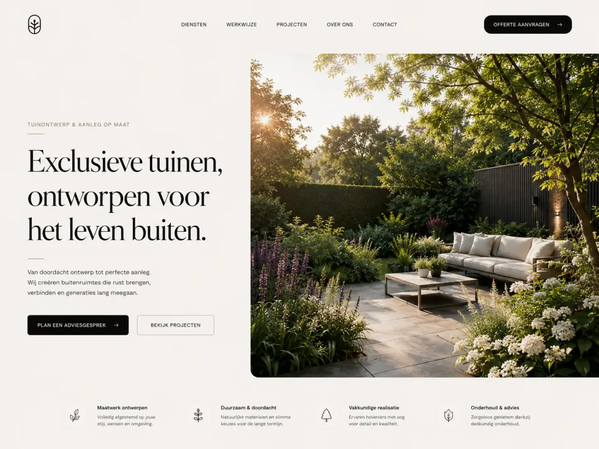 Voorbeeldvisual van een moderne website voor een hovenier